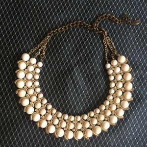 Ann Taylor White and gold beaded collar necklace